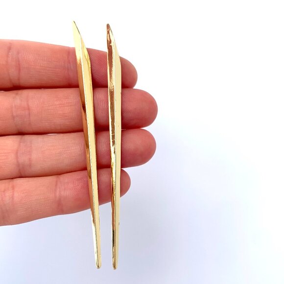 New ~ Anthropologie Gold Long Angled Bar Earrings - Picture 5 of 6